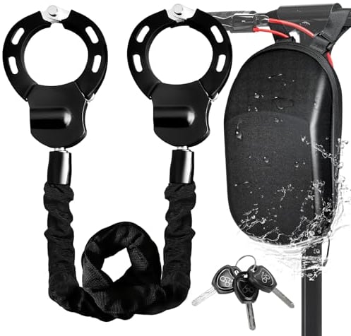 E Scooter Schloss, Handschellenschloss für den E Scooter mit Kupferkern und Rundem Kopf, Fahrradschloss Kettenschloss 60cm mit Aufbewahrungstasche, für Fahrrad, Roller (e scooter schloss with bag)