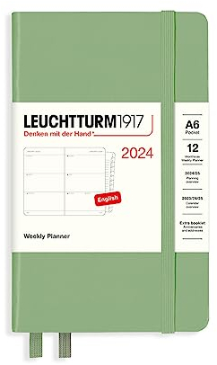 LEUCHTTURM1917 367634 Wochenkalender Pocket (A6) 2024, 12 Monate, Salbei, Englisch