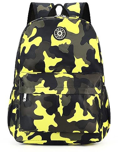 Treer Sac a Dos Enfant, Camouflage 3D Cartable Fille Primaire, Cartable Garcon Primaire 10L, Cartable Stitch Oxford Imperméable Cartable pour Garçons Filles (Jaune,38x30x16cm)