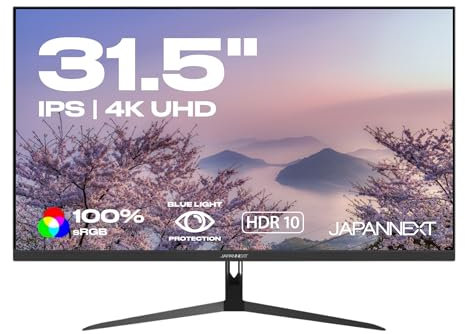 JapanNext Monitor 31.5 IPS 4K UHD (3840x2160) | Tecnología HDR | Inclinación Ajustable Altavoces Integrados Compatibilidad VESA | sRGB 100% G-Sync/FreeSync | Garantía de 3 años | JN-IPS315UHDR