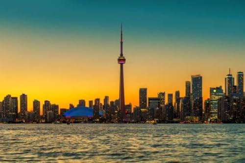 adrium Acryl-Bild 90 x 60 cm: Skyline von Toronto bei Sonnenuntergang - Toronto, Ontario, Kanada. Vintage verarbeitet (164533155)