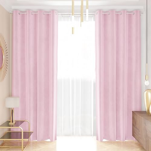 PETTI Artigiani Italiani - Tende Velluto a Pannelli per Interno con Anelli 2 Pezzi 140x280cm, Tenda Velluto Camera da Letto e Soggiorno Oscuranti Isolanti e Moderne, Rosa, 100% Made in Italy