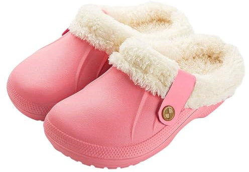 ticticlily Femme Hiver Sabots Fourrées Homme Chaud Peluche Pantoufles Maison Imperméables Chaussures de Jardin Intérieur et Extérieur A Rose 39-40 EU
