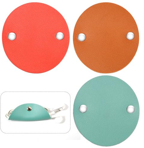 3pcs Leather Cable Organizer, PU Leather Headphone Cord Holders Metallic Snap Design Leather Cable Straps Clips Travel for Earbud Wrap Headphones USB Cable Ties Gift