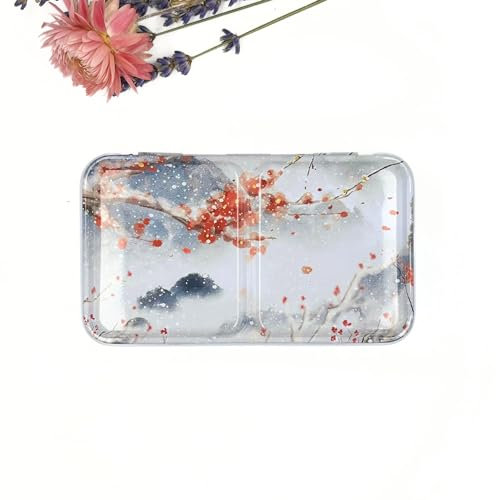 My Rock Way - Paleta de pintura de invierno y plum vacío de metal para acuarela capacidad para 12 Medio cubo o 6 cucharones con paleta de mezcla de fondo plano. Peso ligero, formato de viaje, perfecto