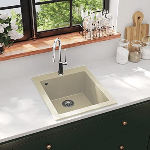 Rantry Granit-Küchenspüle Einzelbecken Beige, Möbel für den Innen- und Außenbereich Zuhause Wohnzimmer Möbel Dekoration Zimmer