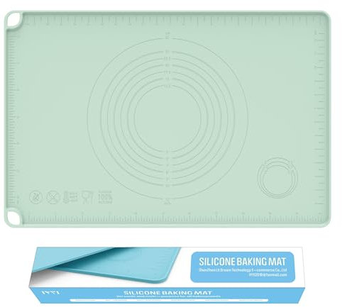 Tappetino da forno in silicone, tappetino da pasticceria con misurazioni, tappetino in silicone per rotolare, teglia antiaderente, tappetino per pizza, torta, macaron, pane (XL, verde salvia)