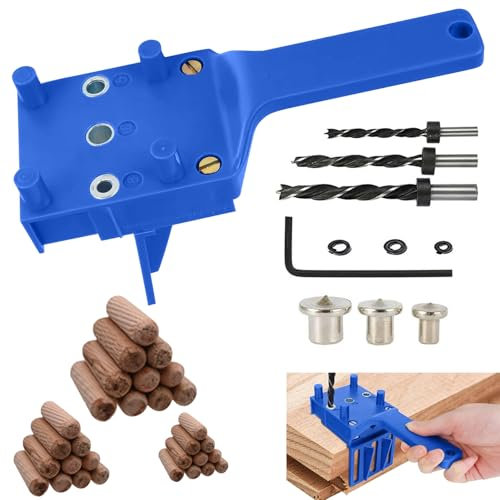 Dowel Jig Kit with Drill Guide Block, 41Pcs Woodworking Dowel Jig 6/8/10mm Handheld Drill Guide Bit Tools Professional Doweling Hole Saw Tools Metal Sleeve Wood Drilling Set