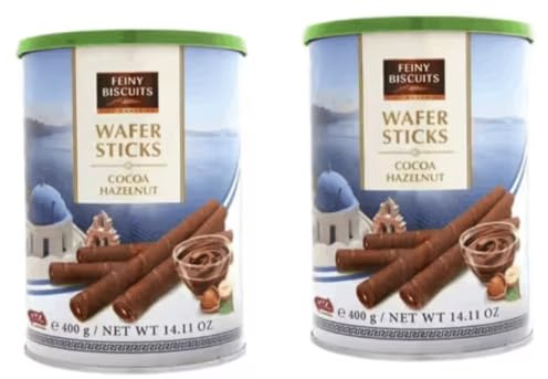 Wafer Rolls with Deliciously Fine Cocoa Hazelnut Flavored Cream Gift Tin - 2 Pack - Irresistible Tea Time Treat - Wafer Rolls with Cocoa Cream Filling and Hazelnuts 2 X 400 g