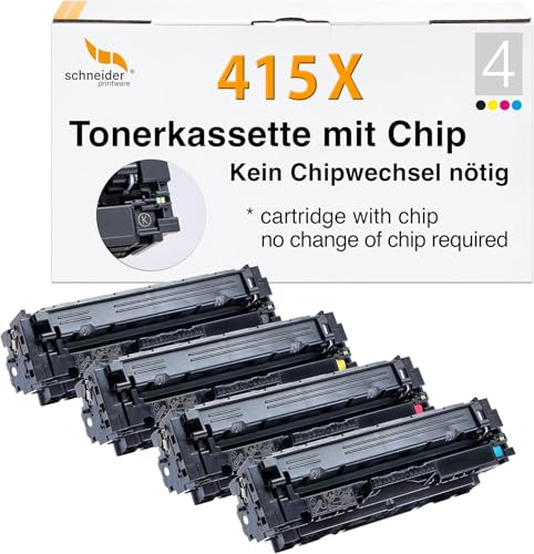 schneiderprintware [Mit Original-Chip | wiederverwendet] 415X Toner kompatibel für HP 415A 415X Laserjet Pro MFP M479fdw M479dw M479fdn M479fnw M454dw M479 W2030X W2031X W2032X W2033X