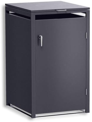 Metzler Mülltonnenbox 1er 240L in Eisenglimmer, Mülltonnenverkleidung für 1 Tonne abschließbar und mit Automatikdeckel - Pulverbeschichteter Stahl in DB 703, Müllbox für Einzeltonne rostfrei