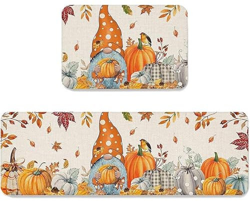Herbstdeko Fußmatte, 2 Stück Herbst Kürbis Deko Fußmatte, Herbst Dekoration Fußmatte Willkommensmatte Für Innen Außen Deko, Bunt Teppich Rutschfeste Für Schlafzimmer, Wohnzimmer, Küche (Wichtel)