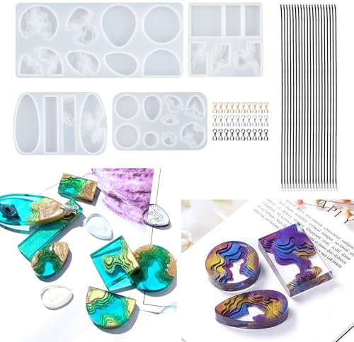 EPODA Silikonform Schmuck Set, 27 Stück Epoxidharz Formen Anhänger mit Anhänger Lanyard und Anhänger Clip, Silikonformen Epoxidharz für Schmuckherstellung Anhänger Halskette Ohrringe Dekoration