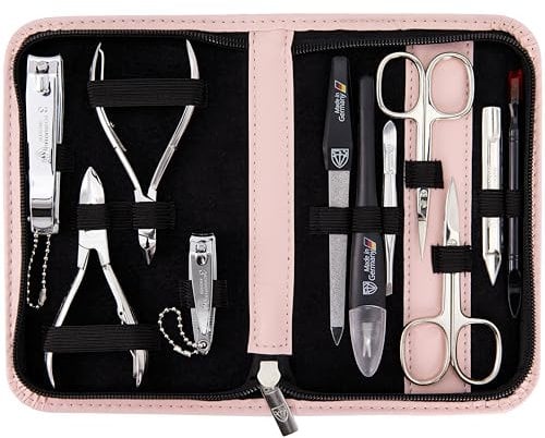 3 Swords Germany - brand quality 10 piece manicure pedicure grooming kit set for nail care with synthetic leather case pink - Made by 3 Swords