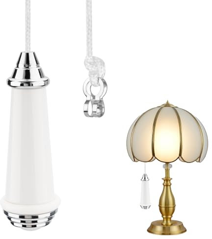 Leikedun Ceramic Bathroom Light Pull Cord, 8cm Light Pull Cord Handle with 100cm Light Pull Cord Extension Pull Cord Light Switch Bathroom for Toilet Light Ceiling Light Fan Switch