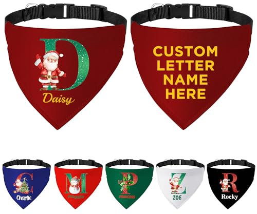 Personalisierbare Weihnachts-Hundehalstücher, Buchstaben-Name, individuelle Halsbekleidung, Hundeschal, Dreieck-Lätzchen, Halstuch, Haustier-Kostüm, Zubehör für kleine, mittelgroße und große Hunde,