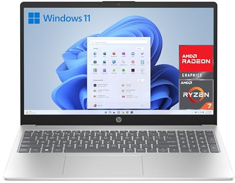 HP 15-fc0152ns - Ordenador portátil de 15.6 FHD AMD Ryzen 7-7730U, 16 GB RAM, 512GB SSD, AMD Radeon Graphics, Windows 11 Plata - Teclado QWERTY Español, 16GB