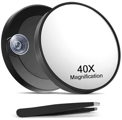 Cosmeria 40X Vergrößerungsspiegel mit Saugnäpfen und Pinzetten Set, Kosmetikspiegel mit starker Vergrößerung für präzises Make-up und Augenbrauenzupfen