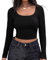Runmeihe Solid Color Women's Long Sleeve Tops, Ribbed Knit Going Out Basic Tops, Fashion Sexy Tight T-Shirt (UK, Alpha, M, Regular, Regular, Square Neck-Black, Crop Top)