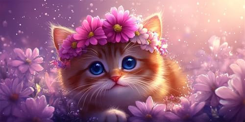 Pintar por Numeros Adultos gato naranja, flor rosa Cuadros para Pintar por Numeros Niños, Kit de Pintura al óleo de Lienzo con 3 Pinceles y Pigmento Acrílico, Home Room Decor, Regalo Mujer, 60x120cm