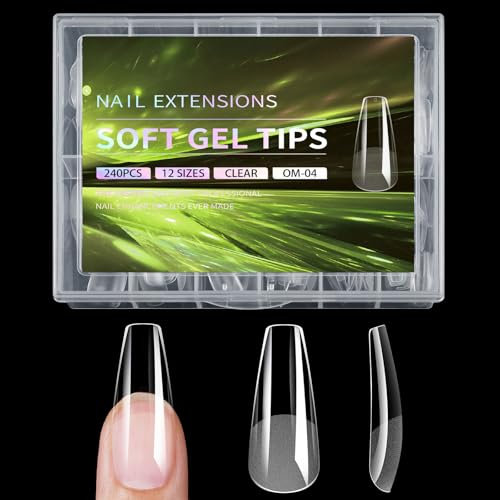 240Pcs Square Gel Nails Tips Full Clear Nails Gel Extensions 12 Sizes For Home Manicure Supplies