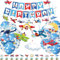 SKIRUP Airplane Theme Party Decorations, Birthday Banner Airplane Aircraft Garland Hanging Swirl, Latex Balloons Cake Cupcake Toppers for Kids Plane Theme Party Baby Shower Supplies