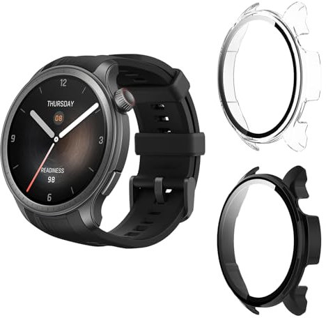 Aerku Hard Hülle Mit Displayschutz Kompatibel mit Amazfit Balance, [ 2 Stück ] Vollschutz Kratzfest PC Schutzhülle Schutz Case, Schwarz&Transparent