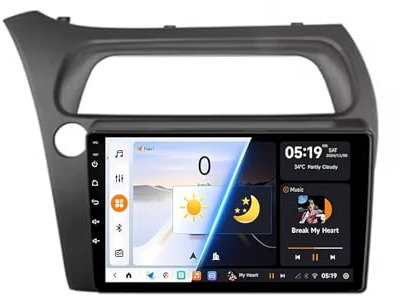 Radio estéreo para coche BOBOBH 2 Din con Android 14 y Bluetooth para Honda Civic Hatchback 2006-2011, pantalla táctil de 9 pulgadas, estéreo para coche con control de voz, Carplay, Wifi, control del