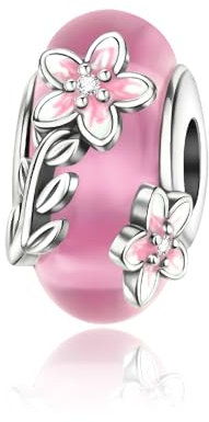 Rimgoris 925 Sterling Silver Women Bracciali Collana Rosa Fiore Perline di vetro Ciondolo Donna Bracciale Charm Festa della mamma con Zirconia