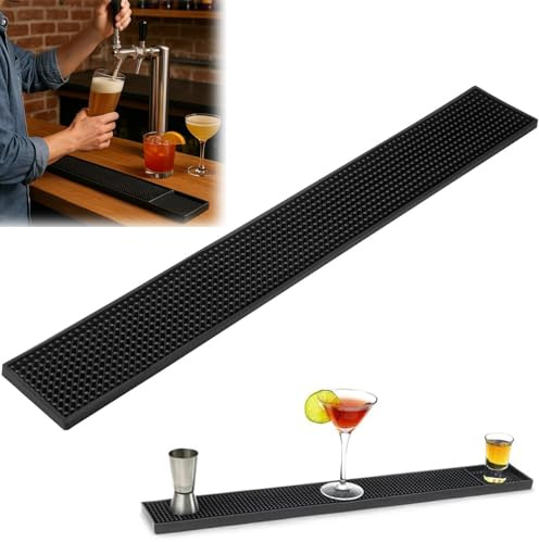 MOMAHUA Bar Service Matte Schwarz, Bar Mat 60x10cm Barmatte Silikon Trocknend Matte Zubehör Geschirr 1cm Dick für Verschüttungen Bar Club Küche Café, Rutschfest Gummi Barmatte Abtropfmatte Kaffee