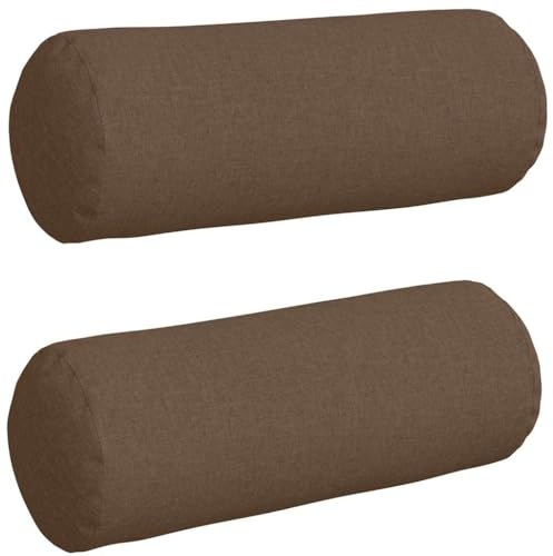vidaXL Bolsterkissen 2 Stück Braun Ø 25 x 70 cm Stoff, Zylindrische Kissen, abnehmbare Bezüge, stützende Polster, dekorative Rollen, vielseitige Wohnaccessoires