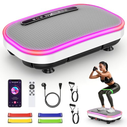 Plateforme Vibrante, Plateforme Vibrante Perte de Poids, 9 Modes Réglables, 1-120 Niveaux D’Intensité, Haut-Parleur Bluetooth Intégré, Télécommande, Écran LED, Capacité de Charge 150 kg