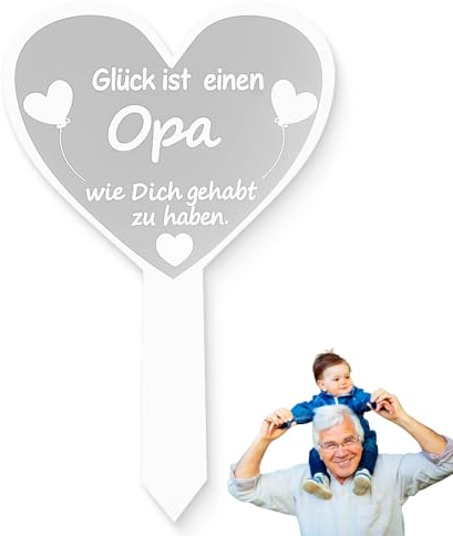 Grabstecker Herz mit Trauerspruch, Grabschmuck für Friedhof, wetterfeste Grabdeko mit Spruch, 16 x 26 cm, Weiß (opa)