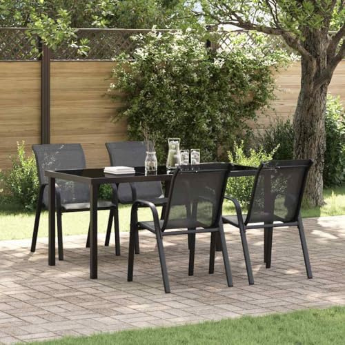 Teenpull Stapelbare Gartenstühle 4 STK. Schwarz Textilene, Pulverbeschichteter Stahlrahmen, 110 kg Tragkraft, 55x65x89 cm, Platzsparend für Balkon, Terrassenmöbel, Outdoor-Stühle