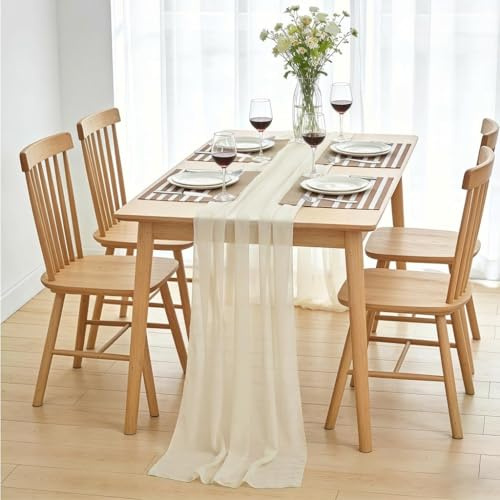 NZNSML Tischläufer Chiffon Stoff Elfenbeinweiß 70 x 300 cm Tischläufer