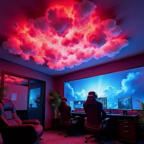 Générique Lampe Plafond LED Nuage d'Orage 3D RGB Gaming(5M) | Nuage d'Orage en Coton Moelleux, Éclairage RGB multicolore, Idéal pour Chambre et Salle de Jeux, Design 3D réaliste
