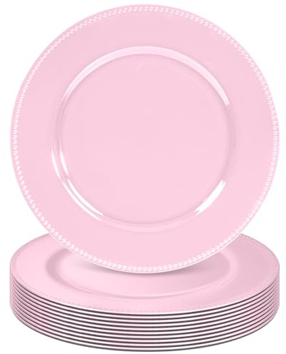 Tomeurperf 10Pcs Pink Charger Plates Bulk Wedding - 13 Premium Pink Chargers for Dinner Plates, Decorative Charger Plates for Events & Parties