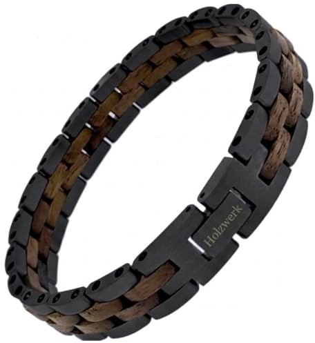 Holzwerk SANDASEE Natur Holz Armband für Damen und Herren Holzarmband Herrenarmband Damenarmband Braun Schwarz Einstellbar inkl. Armbandkürzer und Aufbewahrungsbox (Schwarz-Wallnuss)