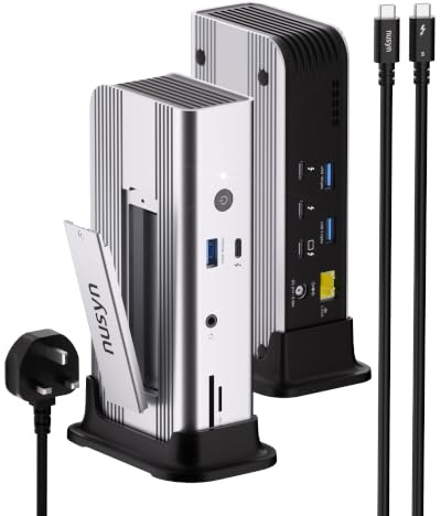 Nusyn Thunderbolt 5 Docking Station (80/120Gbps), Build in NVMe SSD Slot, 180W Power Delivery, Up to Dual 6K@60Hz for Mac, Dual 8K120Hz for Windows,3x Thunderbolt 5 Ports, Laptop Docking Station