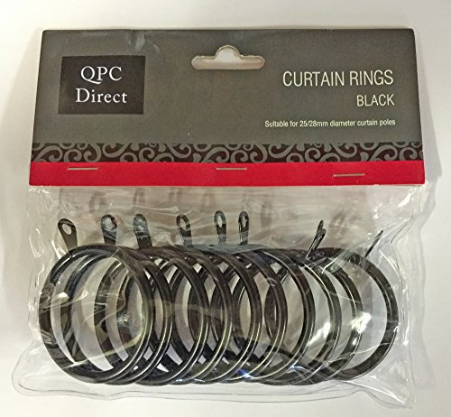 QPC DIRECT 45mm Diameter Large Heavy Duty Metal Curtain Rings, 10 PACK (Black)