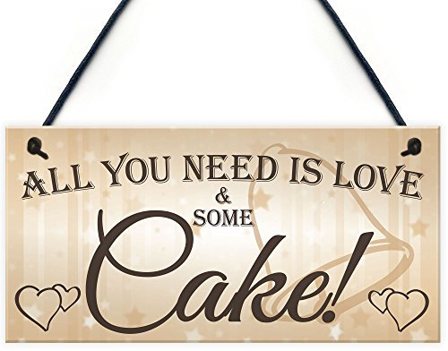 RED OCEAN All You Need Is Love & Cake Funny Hanging Wedding Plaque Table Decoration Sign