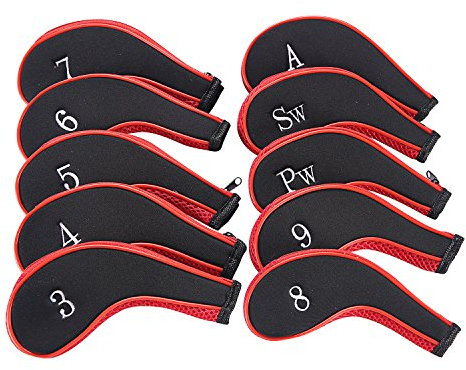 Sword &Shield sports Neoprene Zipper Golf Club Iron Head Covers Iron Covers 10pcs/Set(Red&Black)