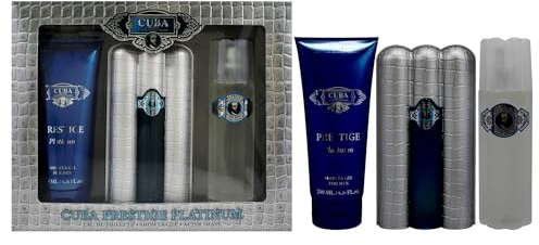 Cuba Prestige Platinum | 3 Piece Gift Set - 3.0 Oz Eau De Toilette Spray, 3.4 Oz Aftershave, 6.8 Oz Shower Gel | Fragrance For Men