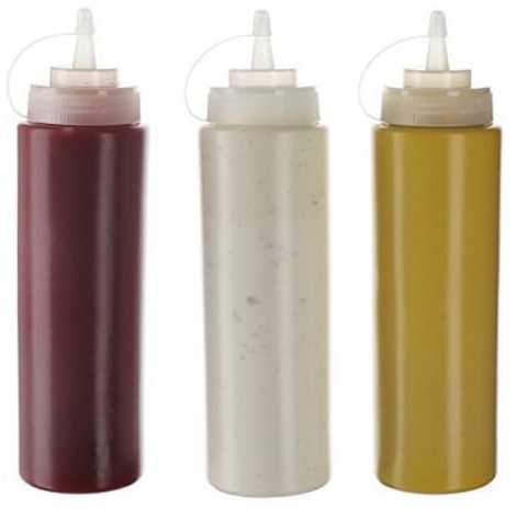 Oaklyn (Set of 3) 590ml Plastic Squeeze Bottles with Screw Caps - Perfect Dosing Bottles and Sauce Dispenser for Ketchup, Mayo, BBQ Sauce - BPA Free Clear Squeeze Bottles for Cooking (Empty)