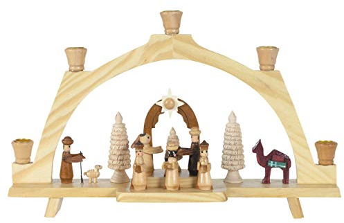 OBC Schwibbogen für echte Kerzen/Krippenszene Natur/Lichterbogen Kunsthandwerks-Stil, handgefertigt/Deko zu Weihnachten