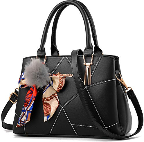 Rullar Damen Elegant Kunstleder Henkeltaschen Schultertasche Shopper Bogenschmuck Umhängetasche Handtasche und Geldbörsen Schwarz