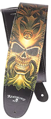 Planet Waves D'Addario Alchemy Leder-Gitarrengurt, Green Skull