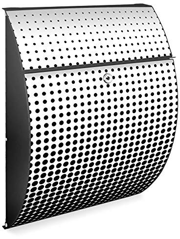 Burg Wächter Design Briefkasten | Modell Riviera 46cmx33,5cmx13cm groß | verzinkter Stahl Anthrazit | Postkasten mit Öffnungsstopp, großer A4 Einwurf, Zylinderschloss, 2 Schlüssel | Motiv Schwarz Weiß