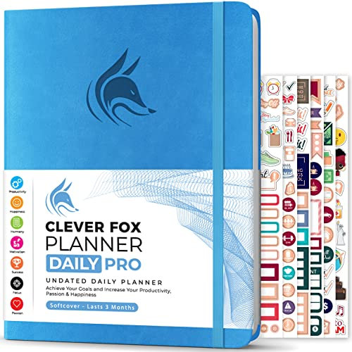 Clever Fox - Planner Daily PRO - A4, Täglicher Lebensplaner und Dankbarkeits-Tagebuch zur Steigerung der Produktivität, Zeitmanagements, Zum Erreichen Ihrer Ziele, Undatiert, 3 Monate, Blau