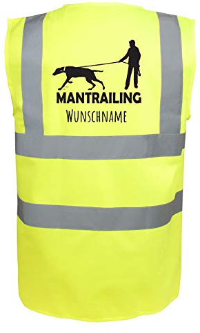 Tierisch-tolle Geschenke Mantrailing Hundesport Warnweste Sicherheitsweste mit Namen oder Text personalisiert (Motiv 8) Neongelb L